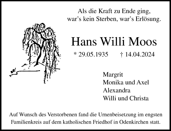 Traueranzeige von Hans Willi Moos von trauer.extra-tipp-moenchengladbach.de