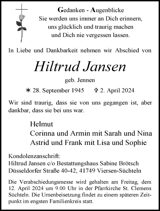 Traueranzeige von Hiltrud Jansen von trauer.extra-tipp-moenchengladbach.de