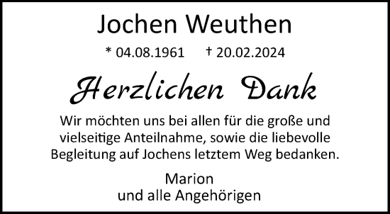 Traueranzeige von Jochen Weuthen von trauer.extra-tipp-moenchengladbach.de