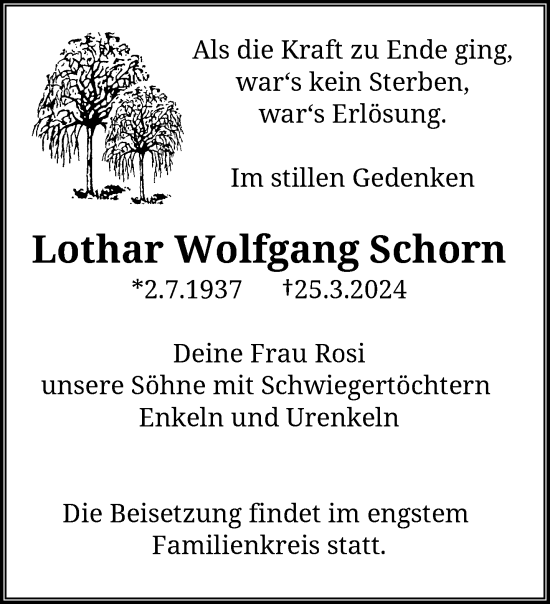 Traueranzeige von Lothar Wolfgang Schorn von trauer.wuppertaler-rundschau.de