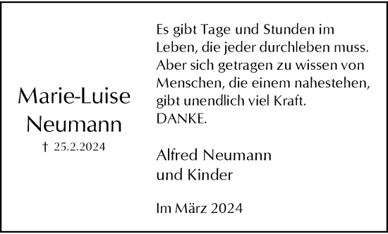 Traueranzeige von Marie-Luise Neumann von trauer.wuppertaler-rundschau.de