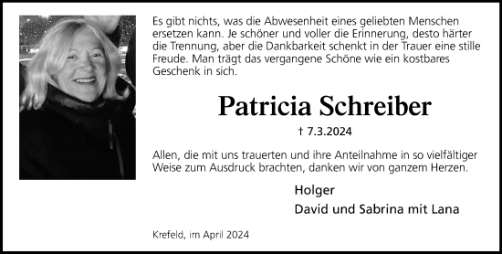 Traueranzeige von Patricia Schreiber von trauer.extra-tipp-moenchengladbach.de