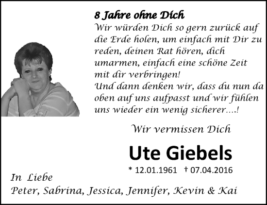 Traueranzeige von Ute Giebels von trauer.extra-tipp-moenchengladbach.de