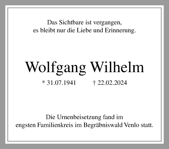 Traueranzeige von Wolfgang Wilhelm von trauer.extra-tipp-moenchengladbach.de