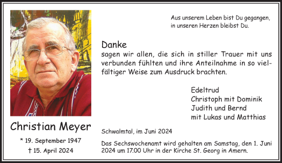 Traueranzeige von Christian Meyer von trauer.extra-tipp-moenchengladbach.de