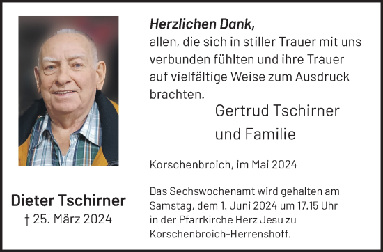 Traueranzeige von Dieter Tschirner von trauer.extra-tipp-moenchengladbach.de