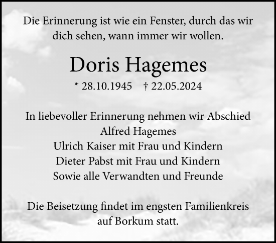 Traueranzeige von Doris Hagemes von trauer.extra-tipp-moenchengladbach.de