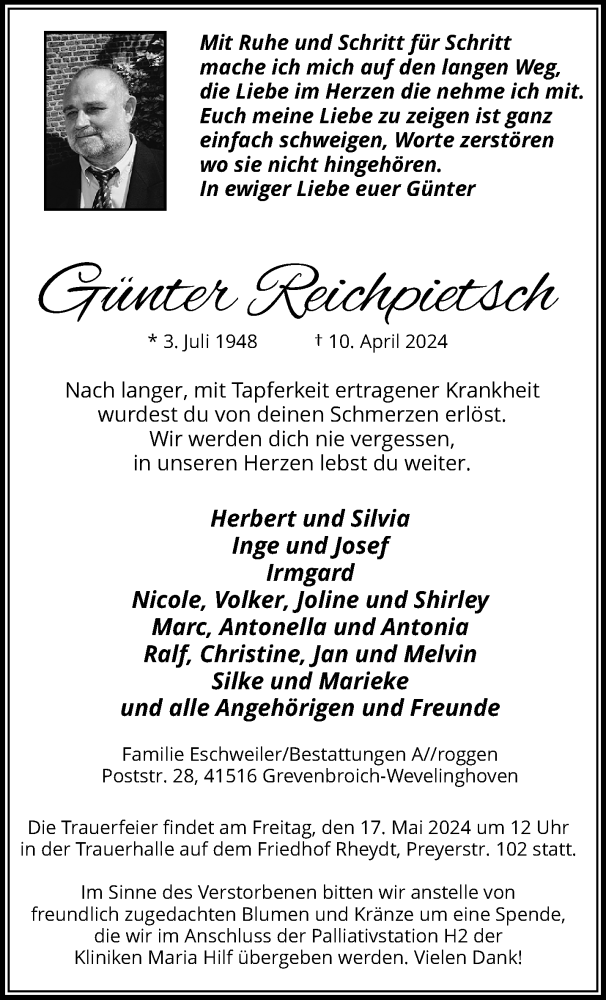  Traueranzeige für Günter Reichpietsch vom 12.05.2024 aus trauer.extra-tipp-moenchengladbach.de