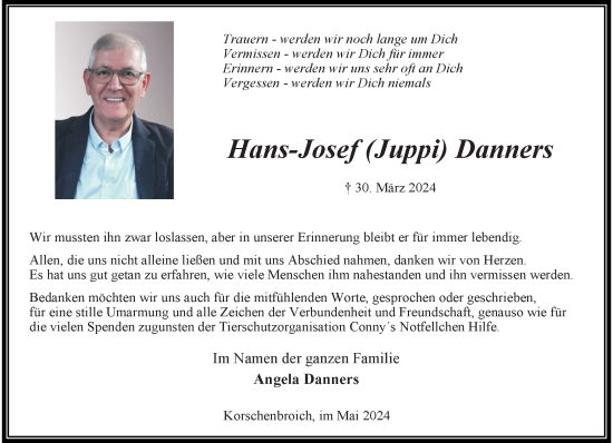 Traueranzeige von Hans-Josef Danners von trauer.extra-tipp-moenchengladbach.de