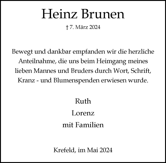 Traueranzeige von Heinz Brunen von trauer.extra-tipp-moenchengladbach.de