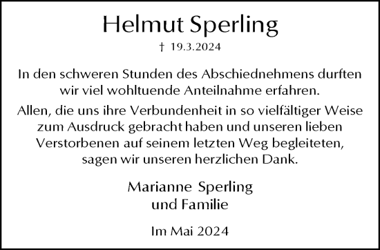 Traueranzeige von Helmut Sperling von trauer.wuppertaler-rundschau.de