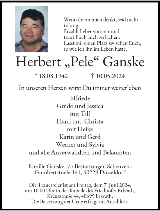 Traueranzeige von Herbert Ganske von trauer.duesseldorfer-anzeiger.de