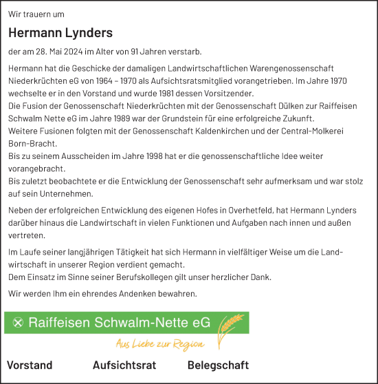 Traueranzeige von Hermann Lynders von trauer.extra-tipp-moenchengladbach.de