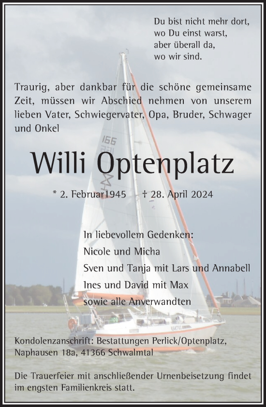 Traueranzeige von Willi Optenplatz von trauer.extra-tipp-moenchengladbach.de