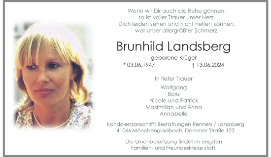 Traueranzeige von Brunhild Landsberg von trauer.extra-tipp-moenchengladbach.de