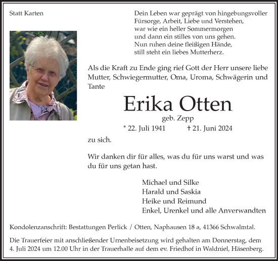 Traueranzeige von Erika Otten von trauer.extra-tipp-moenchengladbach.de