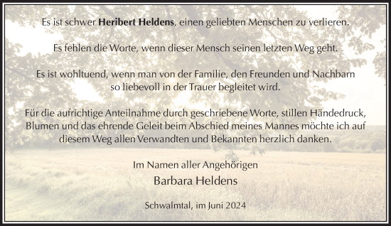 Traueranzeige von Heribert Heldens von trauer.extra-tipp-moenchengladbach.de