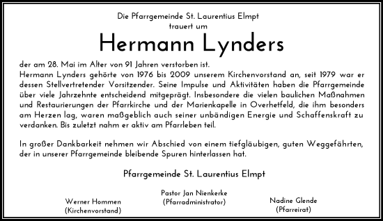 Traueranzeige von Hermann Lynders von trauer.extra-tipp-moenchengladbach.de