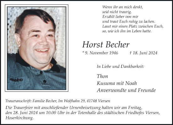 Traueranzeige von Horst Becher von trauer.extra-tipp-moenchengladbach.de