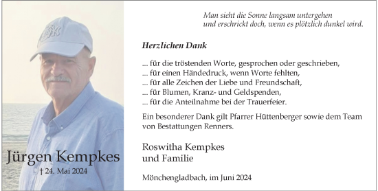 Traueranzeige von Jürgen Kempkes von trauer.extra-tipp-moenchengladbach.de