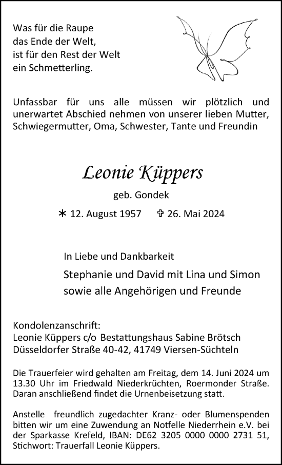 Traueranzeige von Leonie Küppers von trauer.extra-tipp-moenchengladbach.de