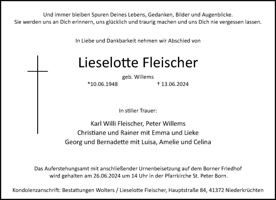 Traueranzeige von Lieselotte Fleischer von trauer.extra-tipp-moenchengladbach.de