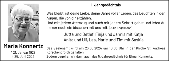 Traueranzeige von Maria Konnertz von trauer.extra-tipp-moenchengladbach.de