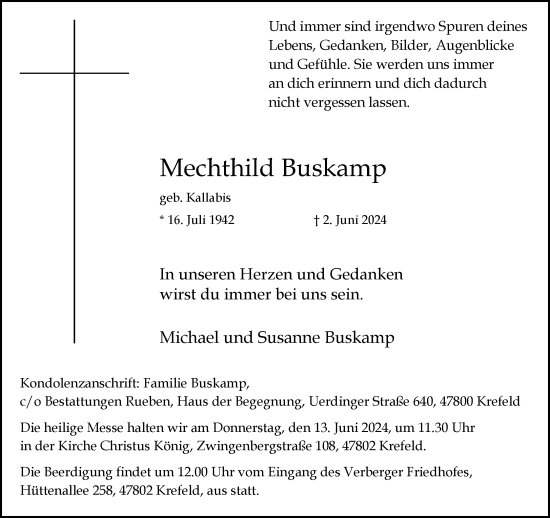 Traueranzeige von Mechthild Buskamp von trauer.extra-tipp-moenchengladbach.de