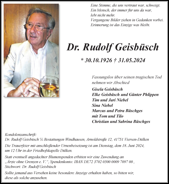 Traueranzeige von Rudolf Geisbüsch von trauer.extra-tipp-moenchengladbach.de