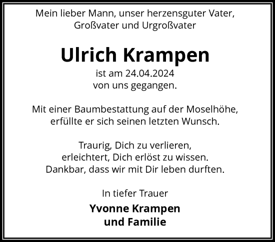 Traueranzeige von Ulrich Kampen von trauer.wuppertaler-rundschau.de