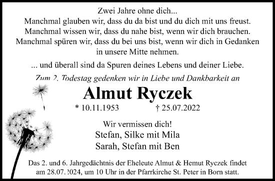 Traueranzeige von Almut Ryczek von trauer.extra-tipp-moenchengladbach.de