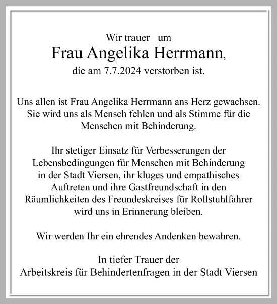 Traueranzeige von Angelika Herrmann von trauer.extra-tipp-moenchengladbach.de