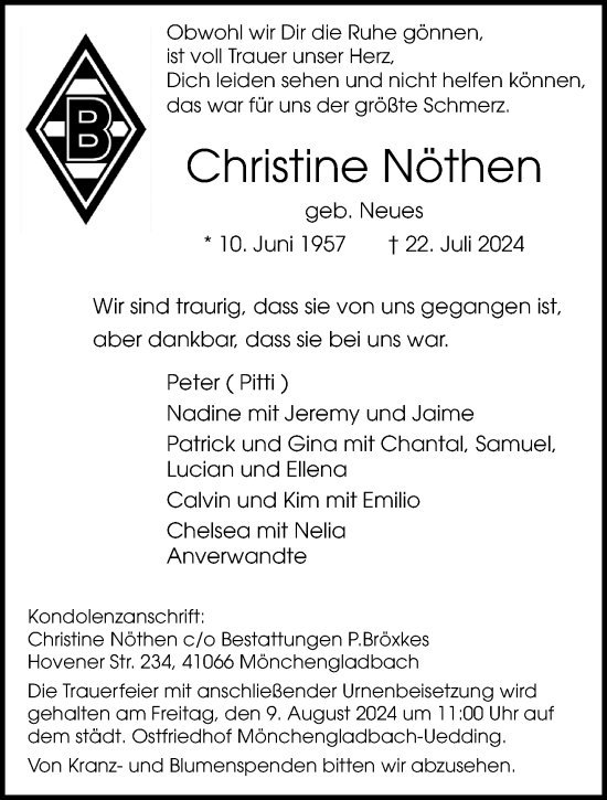 Traueranzeige von Christine Nöthen von trauer.extra-tipp-moenchengladbach.de