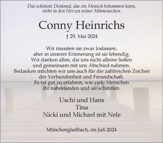 Traueranzeige von Conny Heinrichs von trauer.extra-tipp-moenchengladbach.de