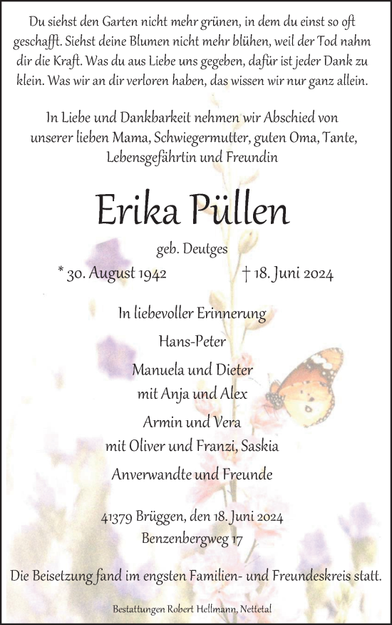 Traueranzeige von Erika Püllen von trauer.extra-tipp-moenchengladbach.de