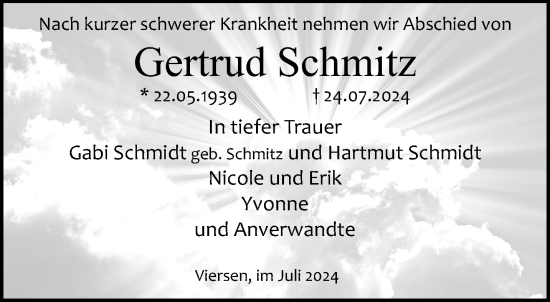 Traueranzeige von Gertrud Schmitz von trauer.extra-tipp-moenchengladbach.de