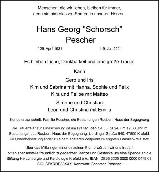 Traueranzeige von Hans Georg Pescher von trauer.extra-tipp-moenchengladbach.de