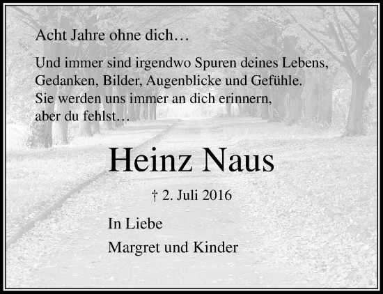 Traueranzeige von Heinz Naus von trauer.extra-tipp-moenchengladbach.de