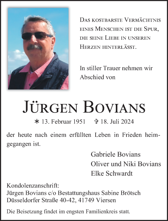 Traueranzeige von Jürgen Bovians von trauer.extra-tipp-moenchengladbach.de