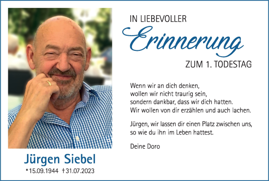 Traueranzeige von Jürgen Siebel von trauer.wuppertaler-rundschau.de