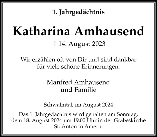 Traueranzeige von Katharina Amhausend von trauer.extra-tipp-moenchengladbach.de