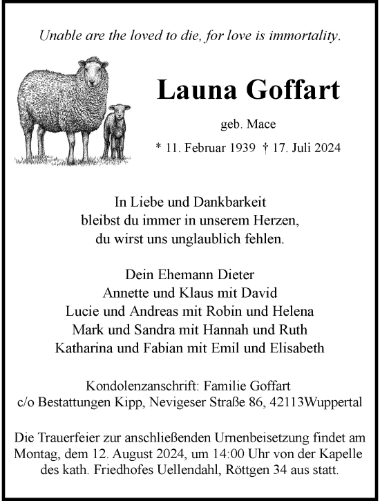 Traueranzeige von Launa Goffart von trauer.wuppertaler-rundschau.de