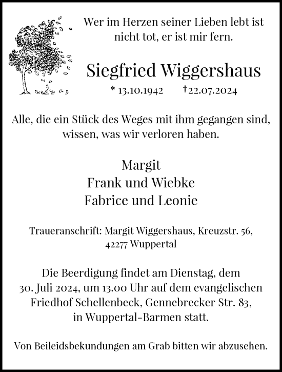 Traueranzeige von Siegfried Wiggershaus von trauer.wuppertaler-rundschau.de