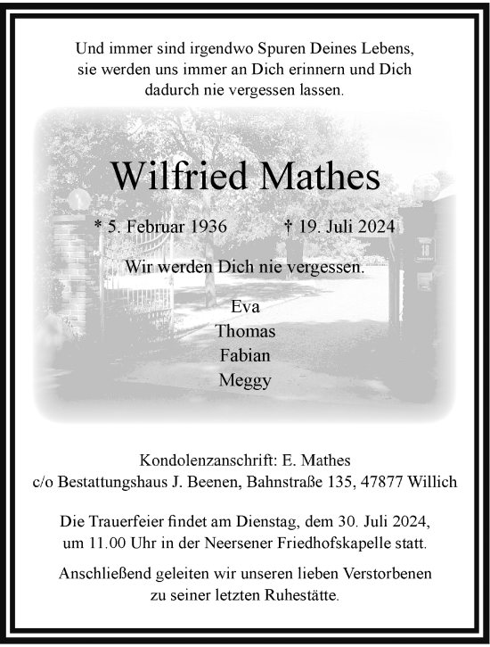 Traueranzeige von Wilfried Mathes von trauer.extra-tipp-moenchengladbach.de