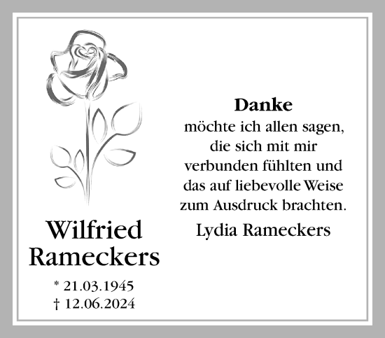 Traueranzeige von Wilfried Rameckers von trauer.extra-tipp-moenchengladbach.de