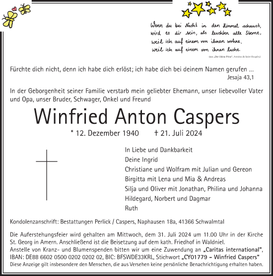 Traueranzeige von Winfried Anton Caspers von trauer.extra-tipp-moenchengladbach.de