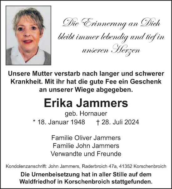 Traueranzeige von Erika Jammers von trauer.extra-tipp-moenchengladbach.de