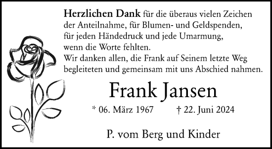 Traueranzeige von Frank Jansen von trauer.extra-tipp-moenchengladbach.de