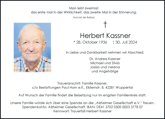 Traueranzeige von Herbert Kassner von trauer.wuppertaler-rundschau.de