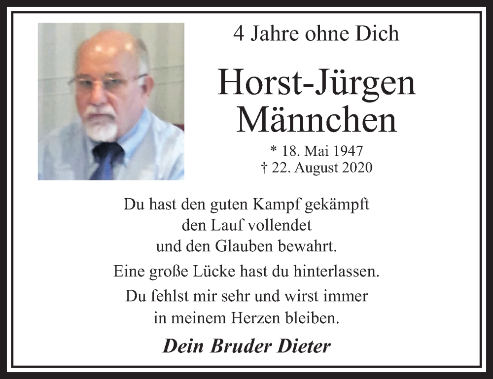  Traueranzeige für Horst-Jürgen Männchen vom 18.08.2024 aus trauer.extra-tipp-moenchengladbach.de